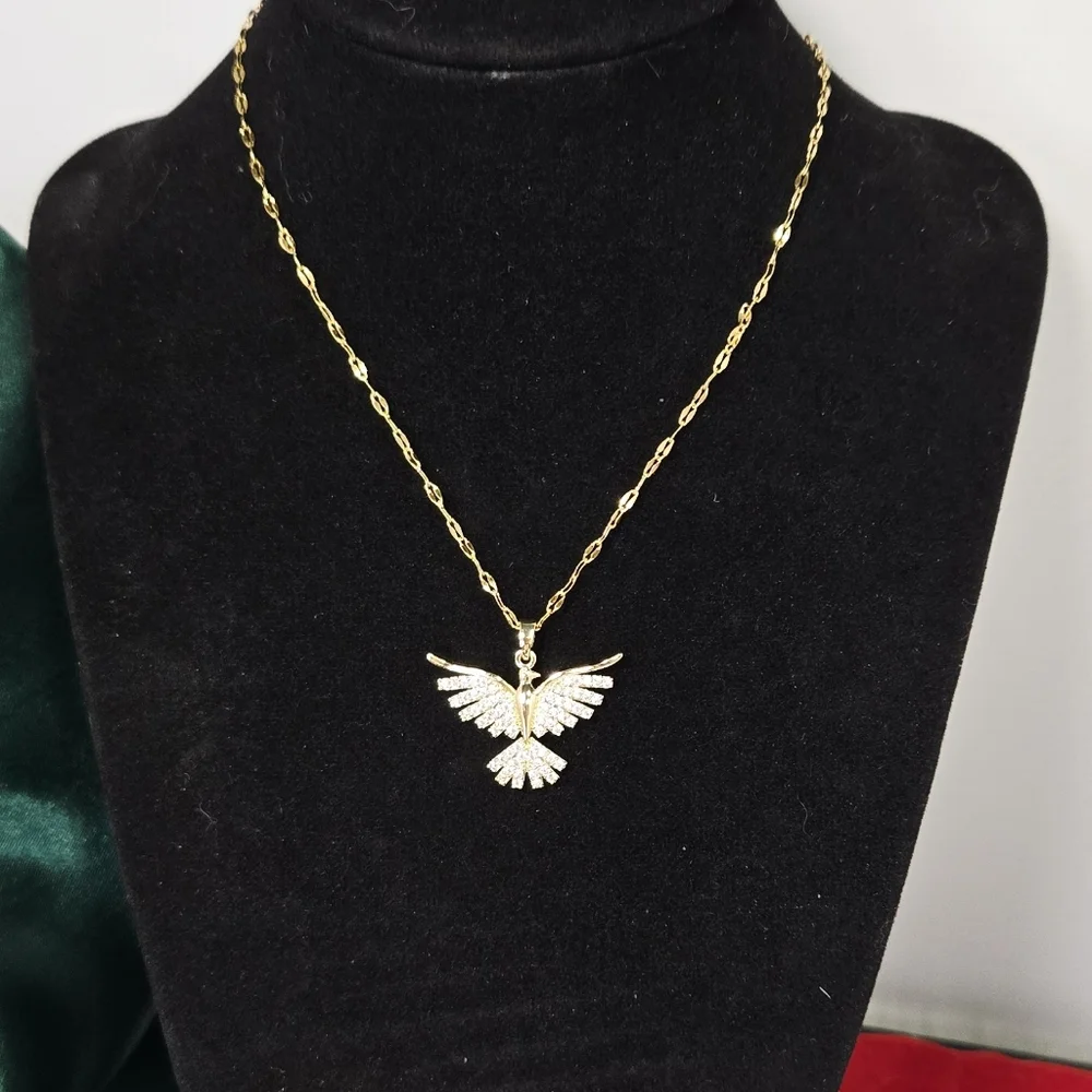 Gold Rhinestone Phoenix Necklace CZ Firebird Pendant Symbolic Energy Bird Gift